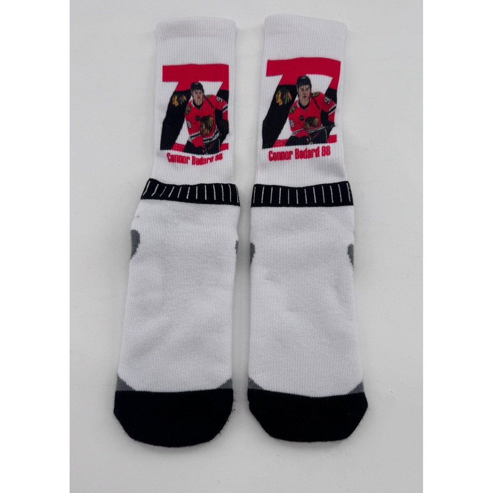Connor Bedard 98 Crew Socks Mens White‎ Chicago Blackhawks Hockey